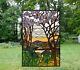 Tiffany Style stained glass window panel Dawn in Valley. 24 x 36