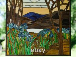 Tiffany Style stained glass window panel Dawn in Valley glass panel. 24 x 36 Tiffany Style stained glass window panel Dawn in Valley glass panel. 24 x 36