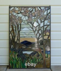 Tiffany Style stained glass window panel Dawn in Valley glass panel. 24 x 36 Tiffany Style stained glass window panel Dawn in Valley glass panel. 24 x 36