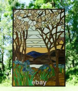 Tiffany Style stained glass window panel Dawn in Valley glass panel. 24 x 36 Tiffany Style stained glass window panel Dawn in Valley glass panel. 24 x 36