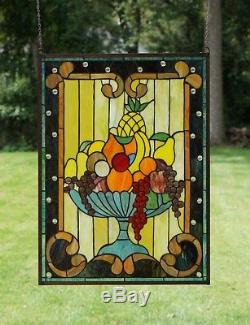 Tiffany Style stained glass window panel Fruit Basket, 22 X 30