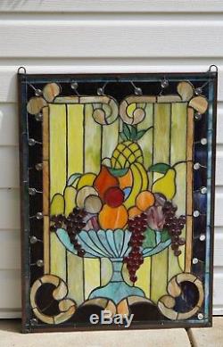 Tiffany Style stained glass window panel Fruit Basket, 22 X 30