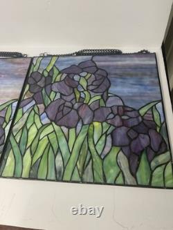 Tiffany Style stained glass window panel Garden Flower 14 x 14 set of 2