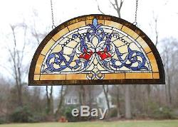 Tiffany Style stained glass window panel Half Round Beveled Glass 34 x 18.25
