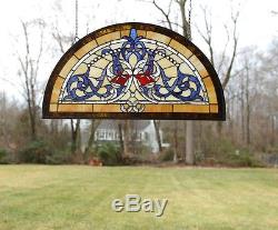 Tiffany Style stained glass window panel Half Round Beveled Glass 34 x 18.25