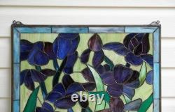 Tiffany Style stained glass window panel Iris Flowers, 24 x 24 HF575 Tiffany Style stained glass window panel Iris Flowers, 24 x 24 HF575