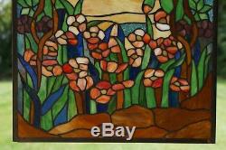 Tiffany Style stained glass window panel Orange Dawn in Valley
