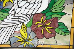 Tiffany Style stained glass window panel Parrot White Cockatoo Bird Flower 24x24