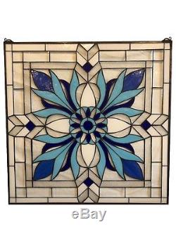 Tiffany Traders Tiffany Style Blue and White Stained Glass Window Panel