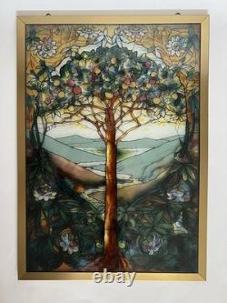 Tiffany Tree Of Life Stained Glass Panel Signed Louis C. Tiffany 13 X 9.25