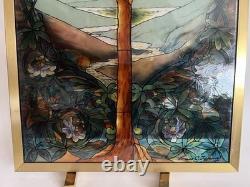 Tiffany Tree Of Life Stained Glass Panel Signed Louis C. Tiffany 13 X 9.25
