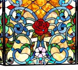Tiffany Victorian Style Stained Glass 3 Panel Fireplace Screen 44 x 28