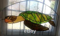 Tiffany-style Stained Glass Sea Turtle Hanging Panel