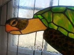 Tiffany-style Stained Glass Sea Turtle Hanging Panel