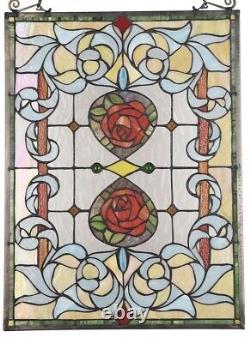 Tiffany style Stained Glass Window Panel 25x18 Victorian floral Suncatcher