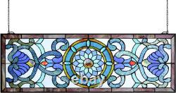 Timeless 35 Blue Stained Glass Window Hanging with Brass Frame Indoor Use NEW