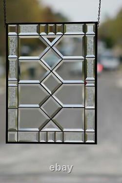 Traditional Clear and Beveled Stained Glass Window Panel, Hanging 21 1/2 x 17