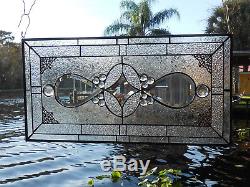 Traditional Vintage Look Bevel & Stained Glass Panel, Antique Home Decor Window