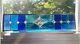 Transom Stained Glass Window Panel withBevels Blue/Turquoise Tones, size 30 x 7