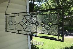 Transom Stained Glass Window Panel withBevels -Clear Textures, apprx size 24 x 7