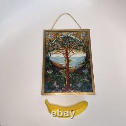 Tree Of Life Stained Glass Panel Signed Louis C. Tiffany. Reproduction. 13X9