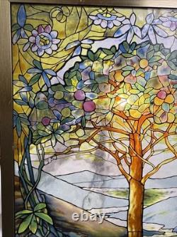 Tree Of Life Stained Glass Panel Signed Louis C. Tiffany. Reproduction. 13X9