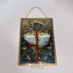 Tree Of Life Stained Glass Panel Signed Louis C. Tiffany. Reproduction. 13X9