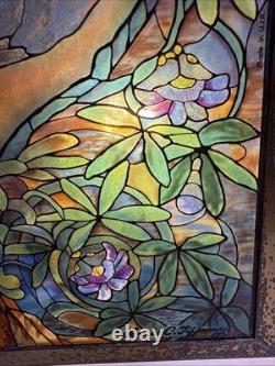 Tree Of Life Stained Glass Panel Signed Louis C. Tiffany. Reproduction. 13X9