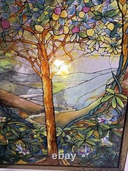 Tree Of Life Stained Glass Panel Signed Louis C. Tiffany. Reproduction. 13X9