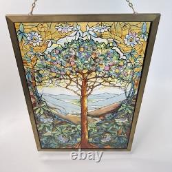 Tree Of Life Stained Glass Panel Signed Louis C. Tiffany. Reproduction. 13X9