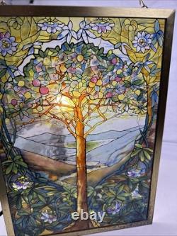 Tree Of Life Stained Glass Panel Signed Louis C. Tiffany. Reproduction. 13X9