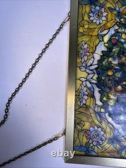 Tree Of Life Stained Glass Panel Signed Louis C. Tiffany. Reproduction. 13X9