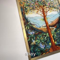 Tree Of Life Stained Glass Panel Signed Louis C. Tiffany. Reproduction. 13X9