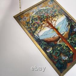 Tree Of Life Stained Glass Panel Signed Louis C. Tiffany. Reproduction. 13X9