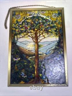 Tree Of Life Stained Glass Panel Signed Louis C. Tiffany. Reproduction. 13X9