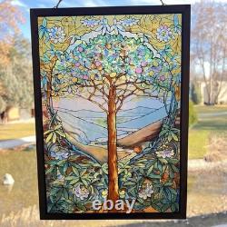 Tree Of Life Stained Glass Panel Signed Louis C. Tiffany. Reproduction. 13X9