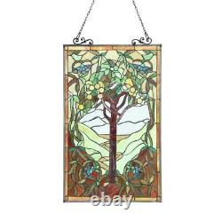Tree of Life Stained Glass Window Panel Handcrafted Suncatcher 18x25in