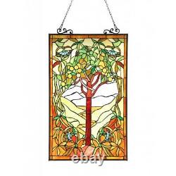 Tree of Life Stained Glass Window Panel Handcrafted Suncatcher 18x25in