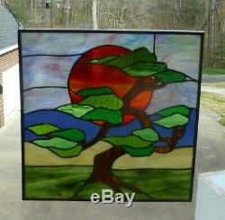 Tree of Life at Sunset Stained Glass Window Panel