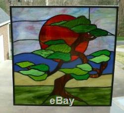 Tree of Life at Sunset Stained Glass Window Panel