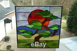 Tree of Life at Sunset Stained Glass Window Panel