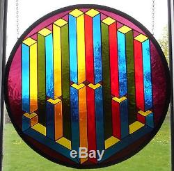 Tricky Large Round Hand Blown Stained Glass Handmade Artist Signed Window Panel