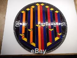 Tricky Large Round Hand Blown Stained Glass Handmade Artist Signed Window Panel