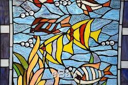 Tropical Fish under the Sea Tiffany Style stained glass window panel