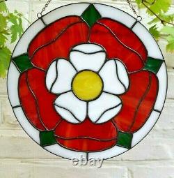 Tudor Rose Round Stained Glass Window Panel 10