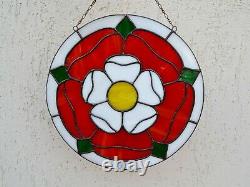 Tudor Rose Round Stained Glass Window Panel 10