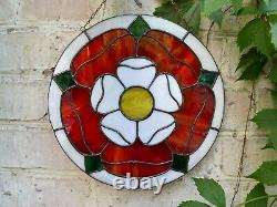 Tudor Rose Round Stained Glass Window Panel 10