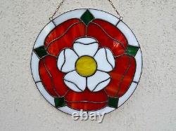 Tudor Rose Round Stained Glass Window Panel 10