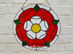 Tudor Rose Round Stained Glass Window Panel 10