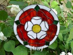 Tudor Rose Round Stained Glass Window Panel 10